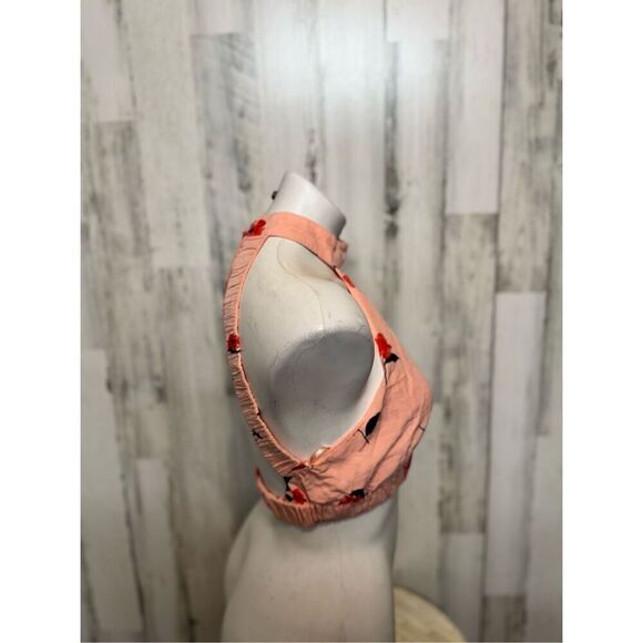 ZARA Pink Floral Linen Blend Backless Halter Crop Top Size Medium - Picture 5 of 6